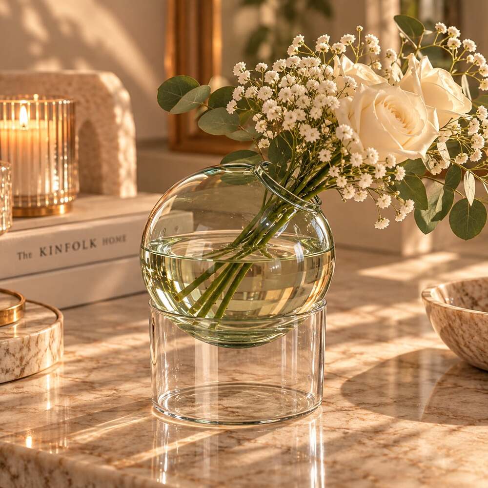 Glass Flower Vase, Bud Floral Decorative Flowers Water Planting Pants Vases